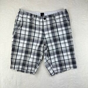 JF J.Ferrar Shorts‎ Mens Modern Fit 34 Grey Plaid Flat Front 100% Cotton Casual